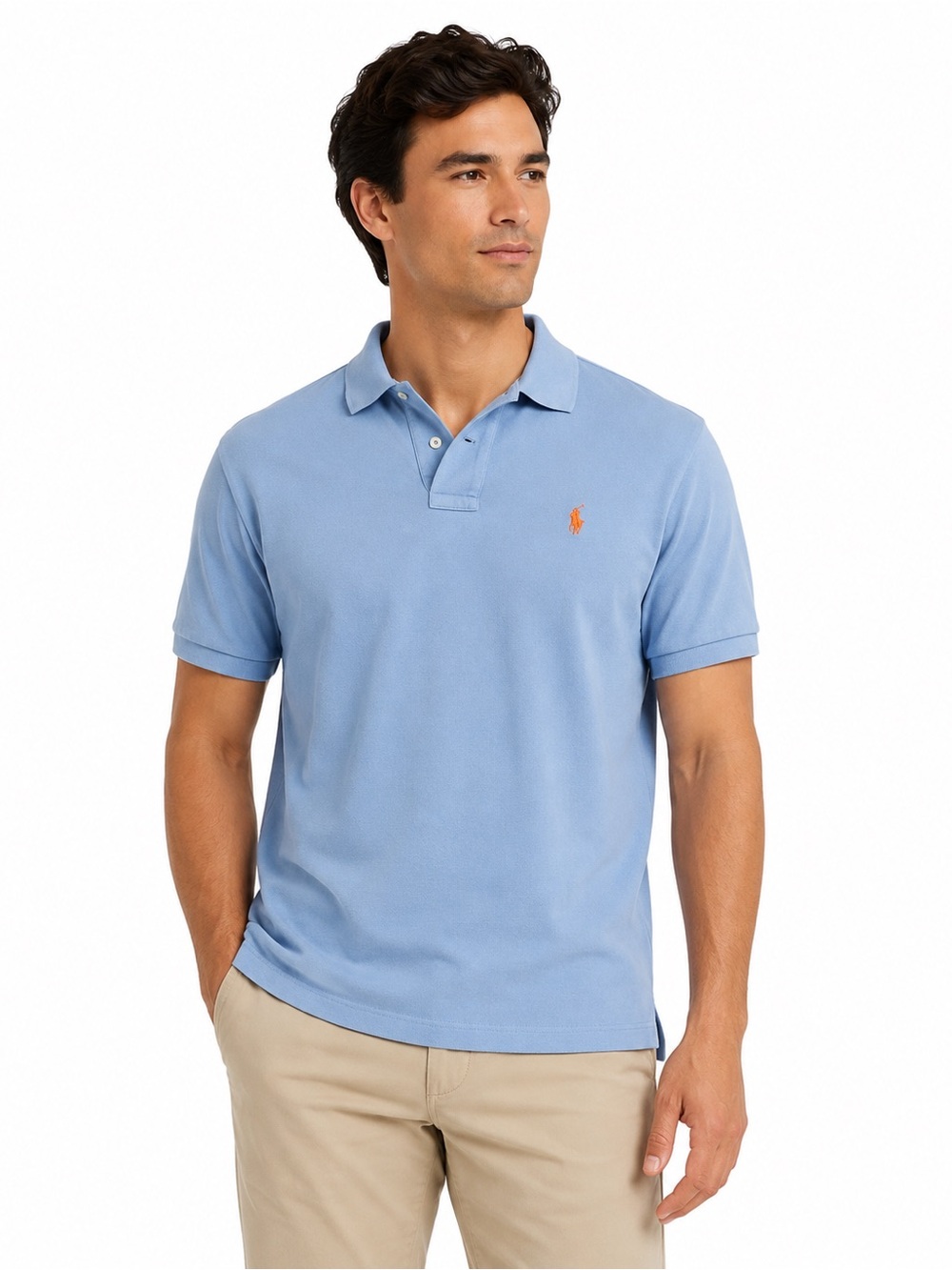 Polo Ralph Lauren Custom Fit Blue Polo Shirt Orange Pony Men’s XL